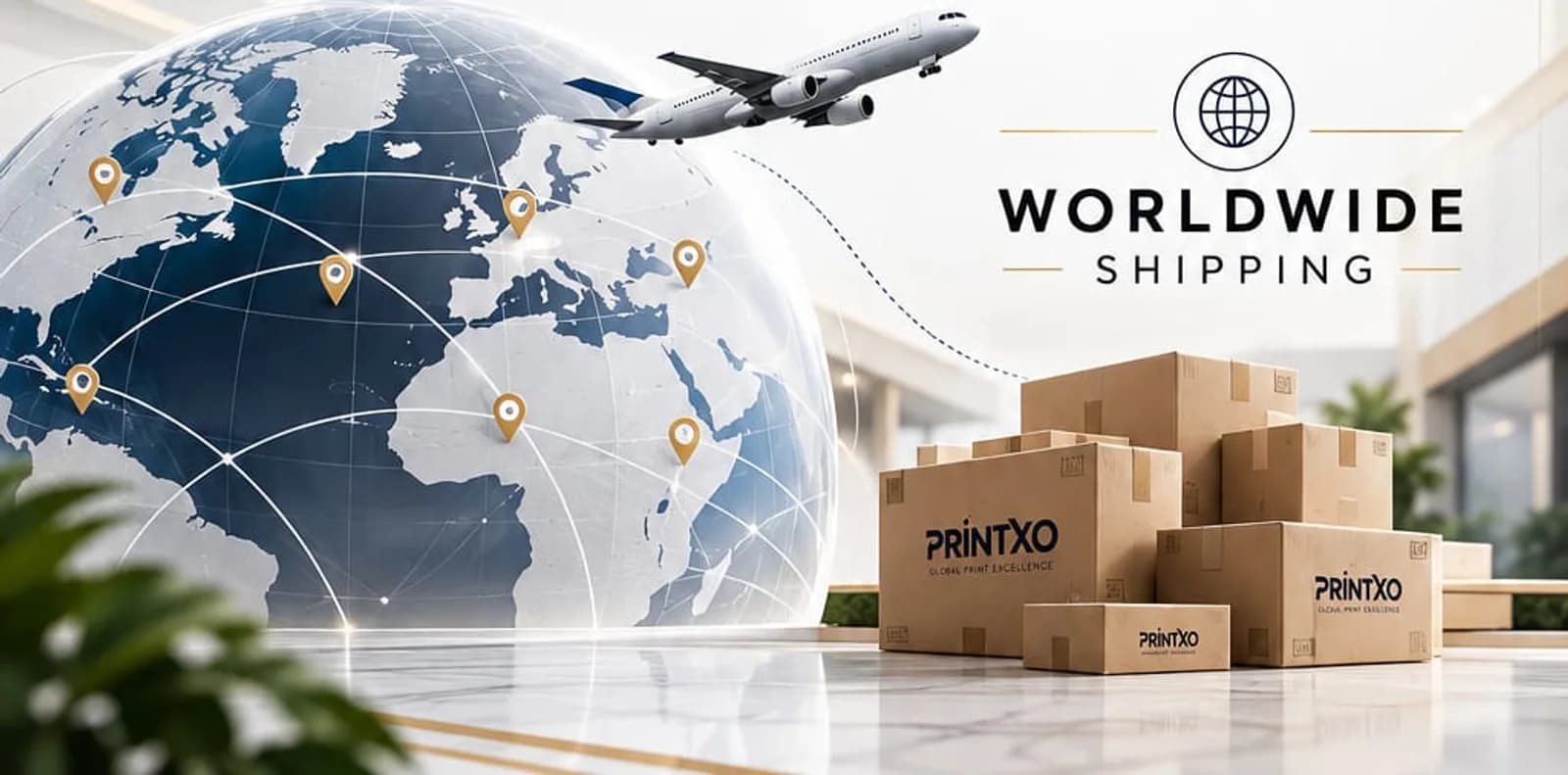 PRINTXO worldwide shipping — parcels travelling across the globe